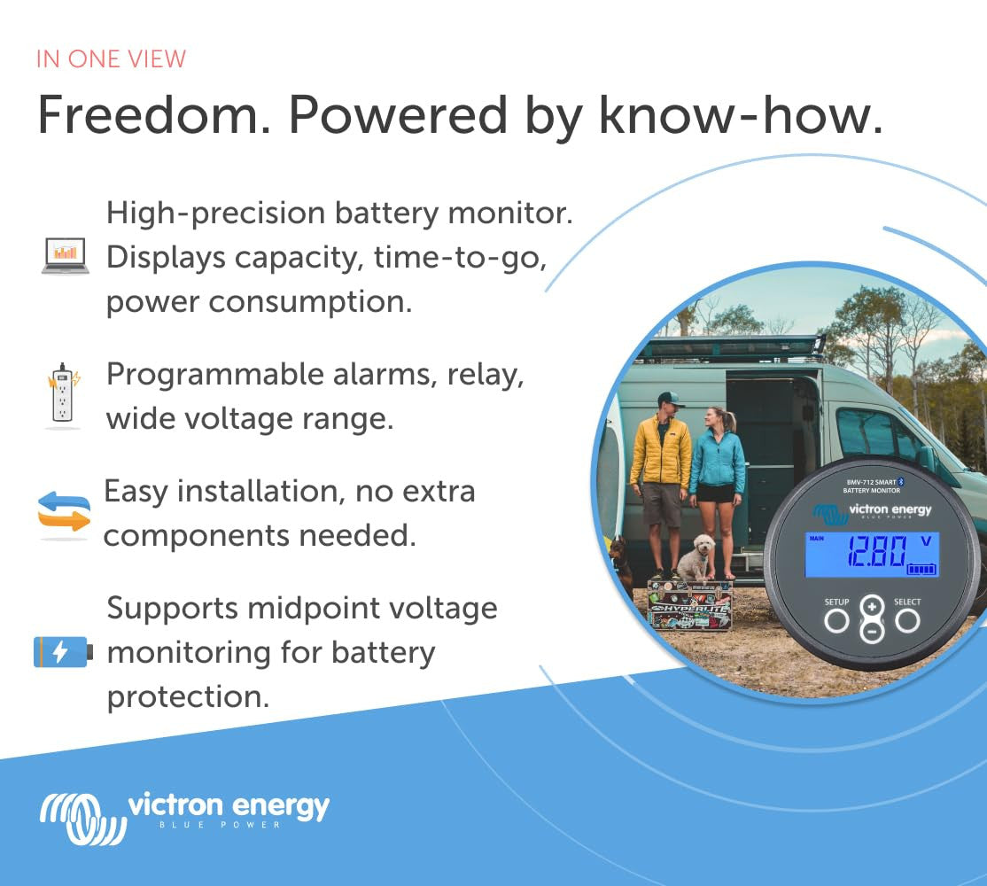 Victron Energy BMV-712 Smart Battery Monitor with Shunt - 6.5-70 VDC - Display and Bluetooth - Grey