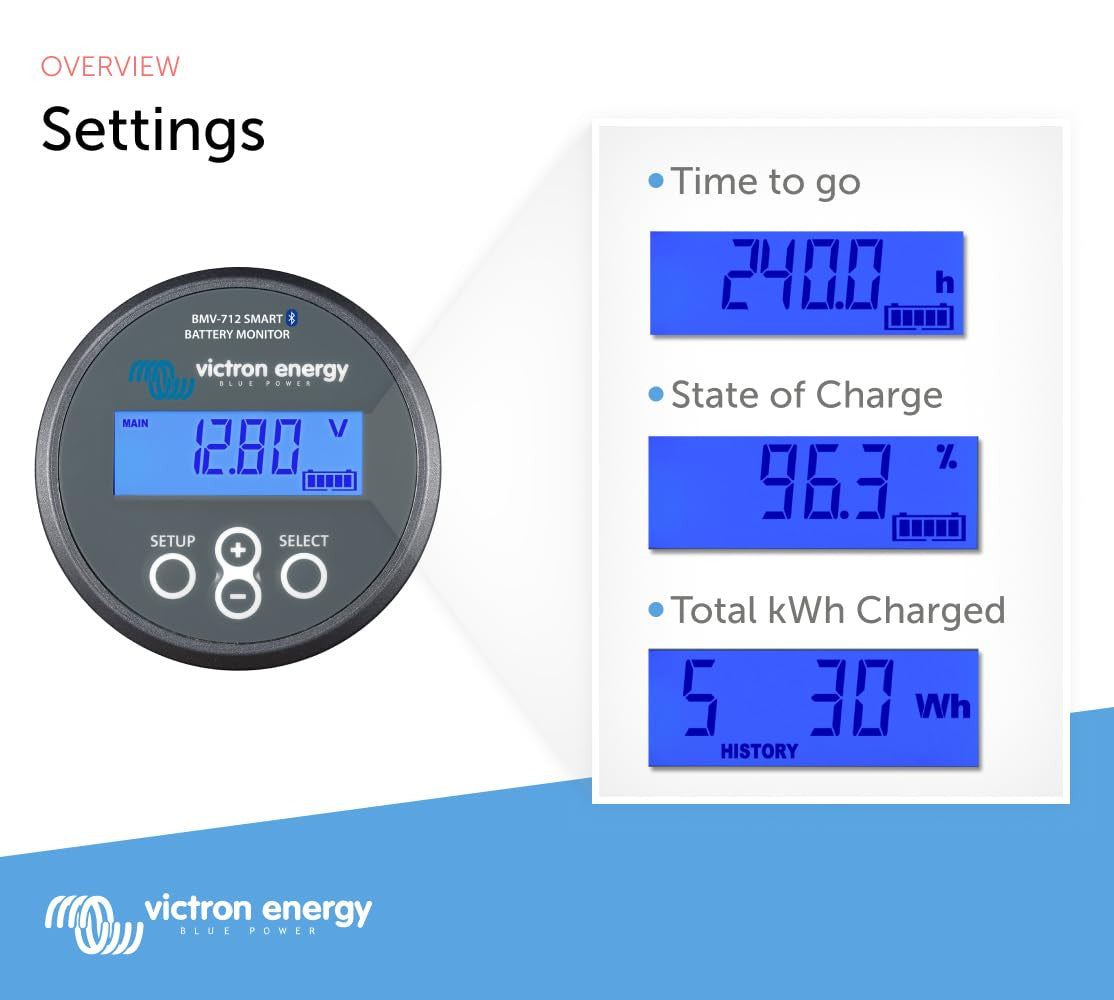 Victron Energy BMV-712 Smart Battery Monitor with Shunt - 6.5-70 VDC - Display and Bluetooth - Grey
