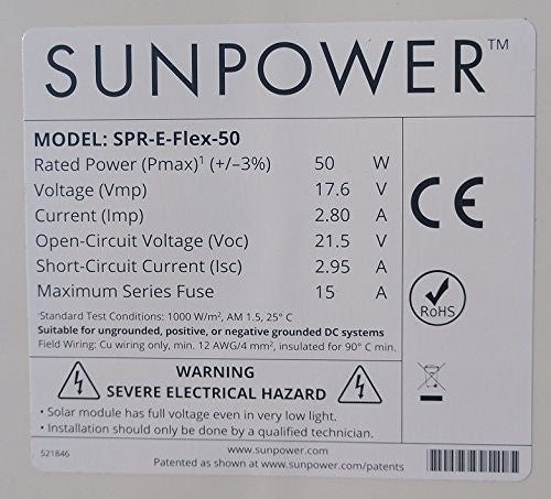 SunPower® 50 Watt Flexible Monocrystalline High Efficiency Solar Panel