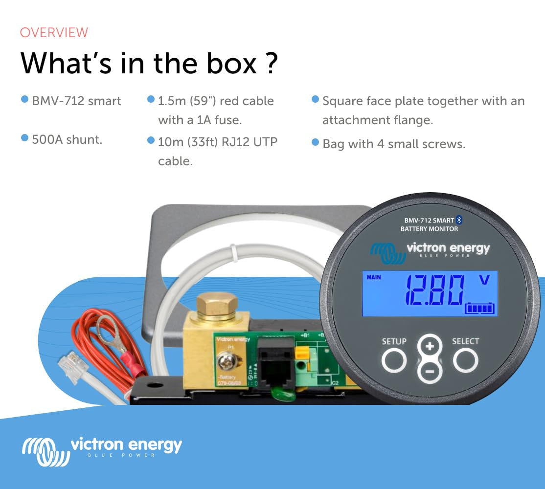 Victron Energy BMV-712 Smart Battery Monitor with Shunt - 6.5-70 VDC - Display and Bluetooth - Grey