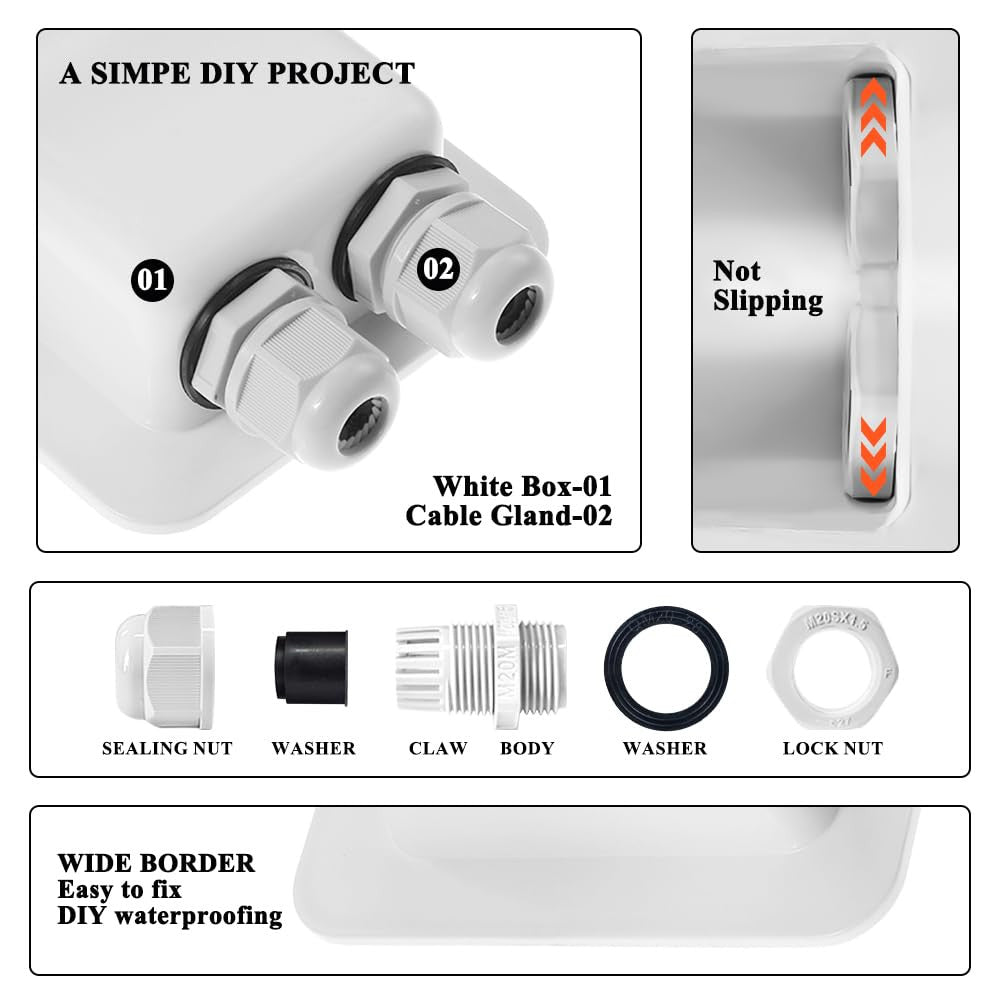 Link Solar Weatherproof ABS Solar Double Cable Entry Gland for All Cable Types 2mm² to 6mm² for Solar Project on Rv, Campervan, Boat