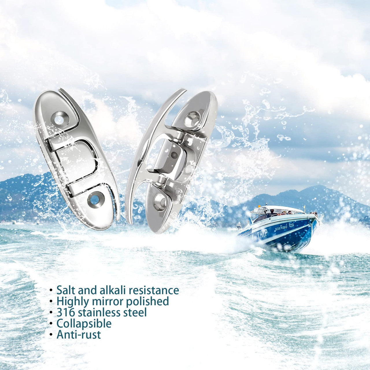YUSOVE Boat Folding Cleat 4-1/2" 316 Stainless Steel Marine Flip Up Dock Cleat,Pack of 2