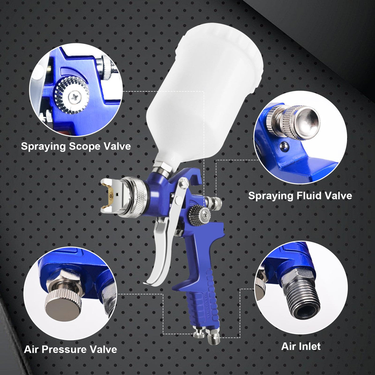 PNTGREEN HVLP Air Spray Gun with 1.4/1.7/2.0mm Nozzles and Paint Sprayer Accessories, 600ml Capacity Container Automotive Paint Spray Gun, Paint Gun for Cars, Furniture and House DIY Painting