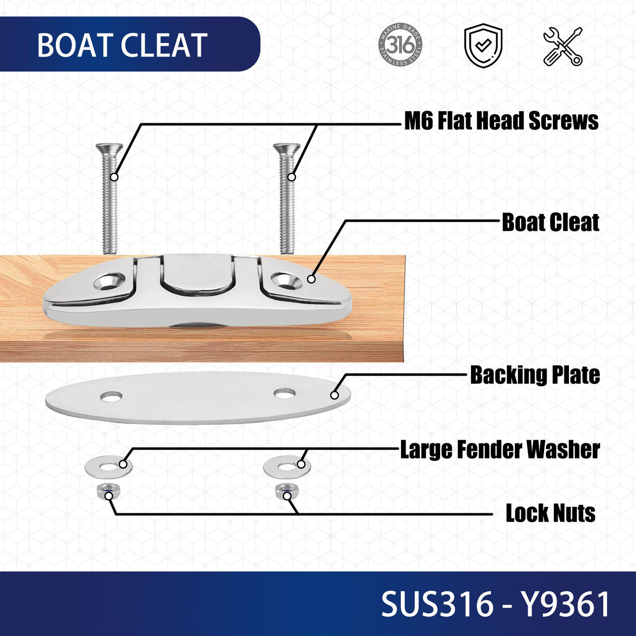YUSOVE Boat Folding Cleat 4-1/2" 316 Stainless Steel Marine Flip Up Dock Cleat,Pack of 2
