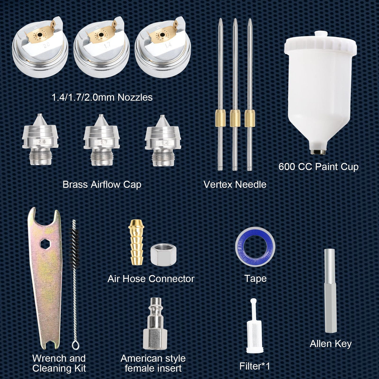 PNTGREEN HVLP Air Spray Gun with 1.4/1.7/2.0mm Nozzles and Paint Sprayer Accessories, 600ml Capacity Container Automotive Paint Spray Gun, Paint Gun for Cars, Furniture and House DIY Painting