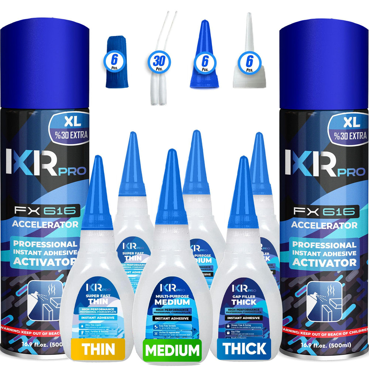 CA Glue with Activator Kit (6x1.75 oz. Thin-Medium-Thick + 2x16.9 fl.oz.) Cyanoacrylate Glue and Activator, Super Glue Accelerator, Super Glue for Wood, Woodworking, Plastic, Guitar, 3D Printing